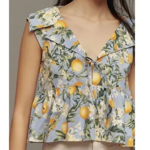 Maeve Tops - Maeve By Anthropologie Floral Lemon Print Babydoll Blouse Size Medium NWT